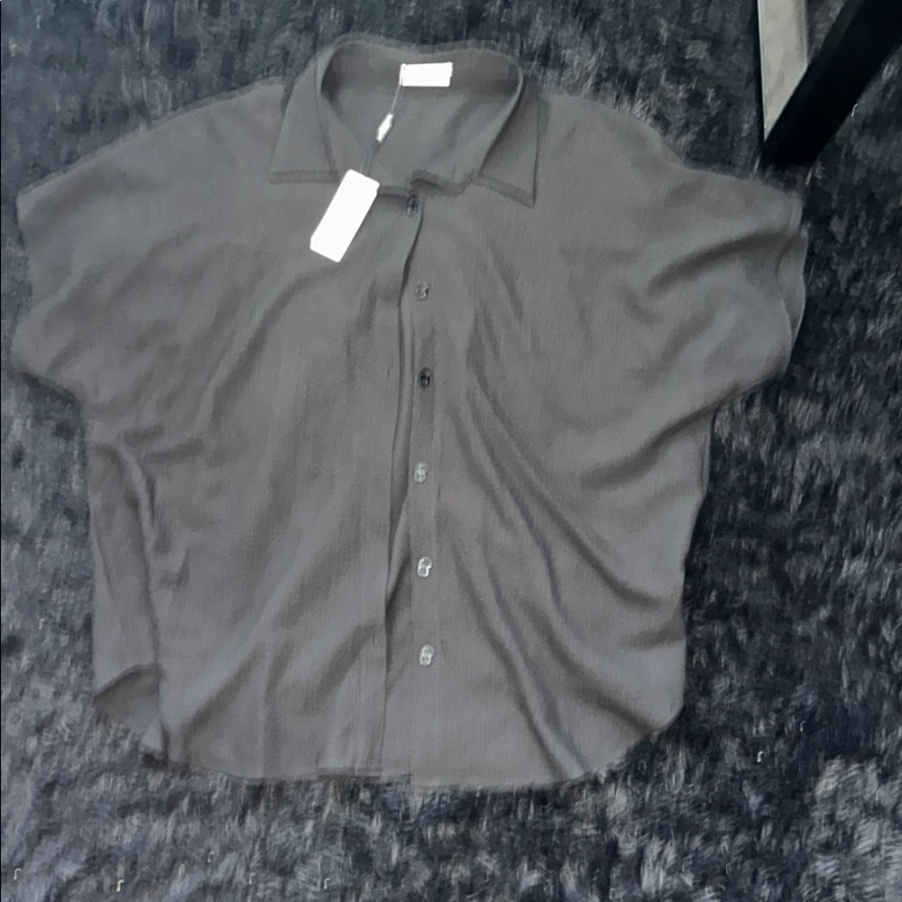 Black Button Down Shirt Lightweight Casual Top